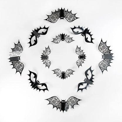 36Pcs Halloween Bats Wall Decoration Halloween Wall Decals Hollow Out Design Bat Wall Stickers Horror Eye Window Stickers Reusable Halloween Wall Decor Supplies for Home Wall Bedroom Party Decoration