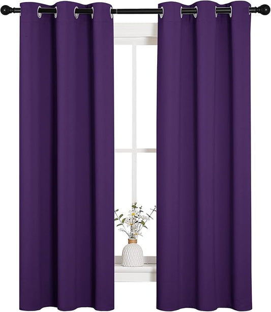 NICETOWN Thermal Curtains Insulated Blackout Draperies, Triple Weave Home Decoration Solid Ring Top Blackout Drape Panels for Bedroom (Set of 2, 34 x 63 Inch, Royal Purple)