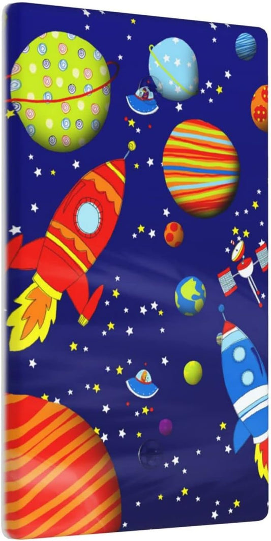 Space Astronaut Single Blank Switch Wall Plate Cover Outlets Decorative 1-Gang for Electrical Boys Kids Room Bathroom Bedroom Home Kitchen One Receptacle Polycarbonate Power Gear 4.5" x 2.76"