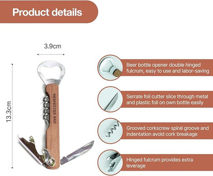 Wooden Manual Can and Wine Opener, Multifunctional Bottle and Can Opener, Durable Wood Handle, Ideal Kitchen Tool for Home and Bar