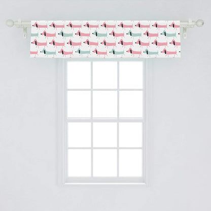 Ambesonne Dachshund Window Valance, Pattern with Funny Cartoon Sausage Dogs, Curtain Valance for Kitchen Bedroom Decor with Rod Pocket, 54" X 12", Seafoam Pink