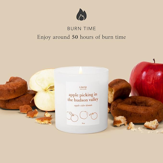 NYC Inspired Scented Candle: Apple Picking in The Hudson Valley - Apple Cider Donuts Scented, 9oz, 50 Hour Burn, Vegan Soy & Coconut Blend Candle for Home Decor, Gift for Women & Men