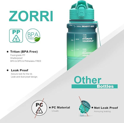 ZORRI 14/17/ 24/32 OZ Water Bottles, BPA Free Tritan Lightweight Leak Proof Sport Bottle with Brush, Lock Feature, Track Marker, and Flip Lid for Kids School, Fitness, Office, Sports & Outdoors