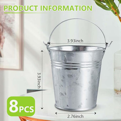 OBTANIM 8 Pack Galvanized Metal Buckets with Handle Ice Pails for Plants, Succulents, Party Favors Organizing, Rustic Home Decor or Classrooms Pencil Storage (4 x 2.8 inch)