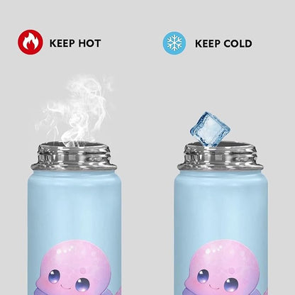 ZOUTAIRONG Cute Octopus Water Bottle Insulated 20 Oz Stainless Water Bottles Kids Water Bottle Sport Outdoor Camping Hiking Vacuum Bottle Gifts Kawaii Animal Water Bottle Blue