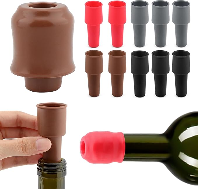 12 PCS Wine Stoppers for Wine Bottles, Reusable Sparkling Wine Bottle Stopper, Silicone Wine Stopper Caps Double Sealed Wine Sealer Beverage Cover Saver to Keep Wine Champagne Fresh