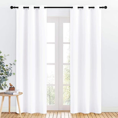 NICETOWN 50% Light Blocking Curtain Panels for Bedroom, Home Decoration Easy-Care Solid Grommet Draperies/Drapes, Window Covering for Kitchen (2 Panels, 34 by 84, White)