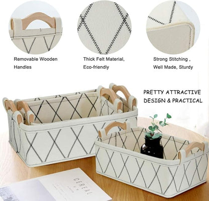 Storage Baskets for Organizing Toys Small Basket White Basket Felt Fabric Basket Bins for Home Office Closet Bathroom Bedroom Playroom Decorative Bin