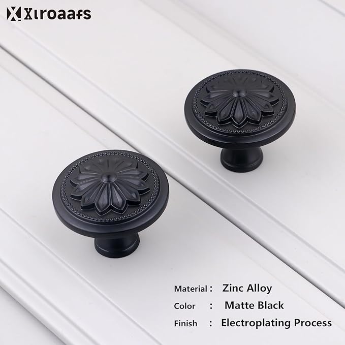 4 Pack Matte Black Cabinet Knobs Dresser Knobs Round,1-2/5" Black Kitchen Cabinet Knobs Handles for Cabinets and Drawers Black Matte Drawer Knobs