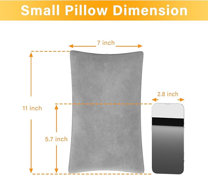 2 Pack Small Pillow, Memory Foam Mini Pillow 11 X 7 Inches for Travel, Sleeping, Nap and Neck, Knee, Lumbar Support, Tiny Pillow Cushion for Pet, Dogs (Grey)