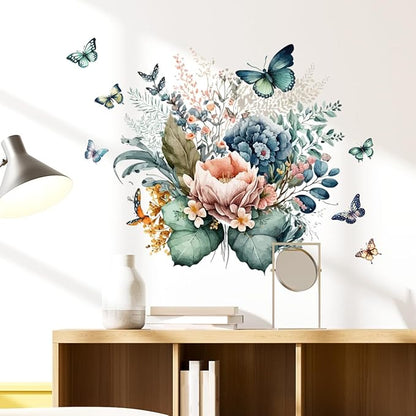 Vibrant Butterfly & Flower Wall Decals - 90cm x 30cm Sheet for Home, Office, & DIY Decor