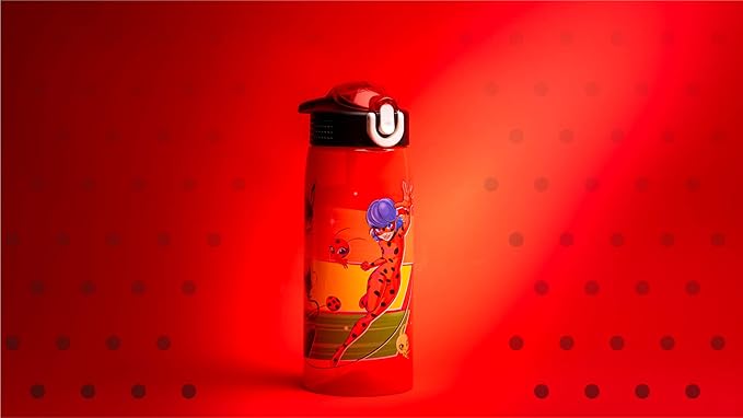 Zak Designs Miraculous Ladybug Water Bottle For School or Travel, 25 oz Durable Plastic Water Bottle With Straw, Handle, and Leak-Proof, Pop-Up Spout Cover