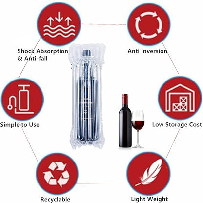 15 Packs Wine Bottle Protector Bags for Travel, goldhik Inflatable Packaging Bubble Wrap Bags for Wine Fruit Glass Bottle, Inflatable Air Column Cushion Bags with Free Pump