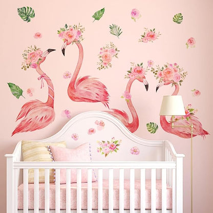 Pink Flamingo Wall Decals - Stylish Bird and Flower Stickers for Home Decor