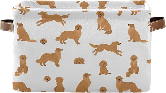 Wamika Golden Retriever Dog Storage Basket Fabric Pet Toys Baskets Cute Puppy Dogs Open Home Storage Bins Boxes Foldable Organizer Bag for Pet Bathroom Shelf Closet Baskets 16×12×8 Inches