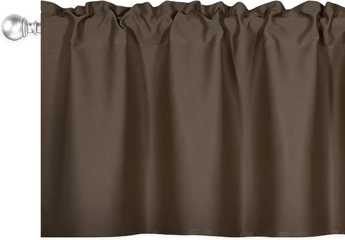 4 Panels Coffee Brown Valance for Windows 42x18 Inch Solid Thermal Insulated Blackout Kitchen Short Curtain Toppers Valance Rod Pocket for Bathroom Living Room