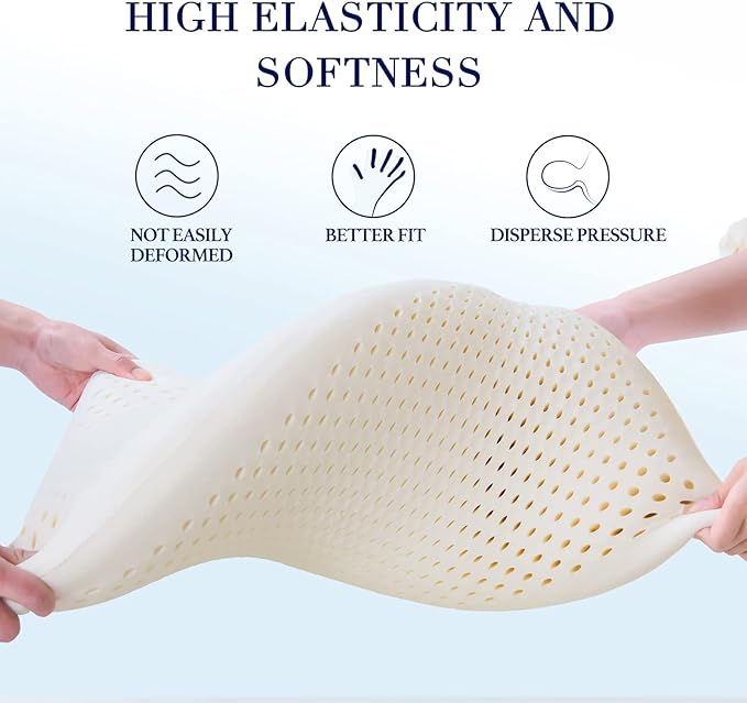 100% Talalay Latex Pillow, Extra Soft Queen Size Latex Pillow for Sleeping, Bed Pillow for Back, Side and Stomach Sleepers, Helps Relieve Shoulder and Neck Pain [Breathability][High Elasticity]