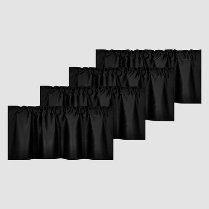 4 Panels Black Valance for Windows 42x18 Inch Solid Thermal Insulated Blackout Rod Pocket Kitchen Short Curtain Toppers Valance for Bathroom Living Room