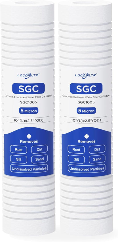 2 Pack Whole House Water Filter Cartridge Replacement for Well Water, 5 Micron Water Filter 10 x 2.5 Grooved Sediment Water Filter Compatible with AP110, WHKF-GD05, RS14, CFS110, P5, WFPFC5002