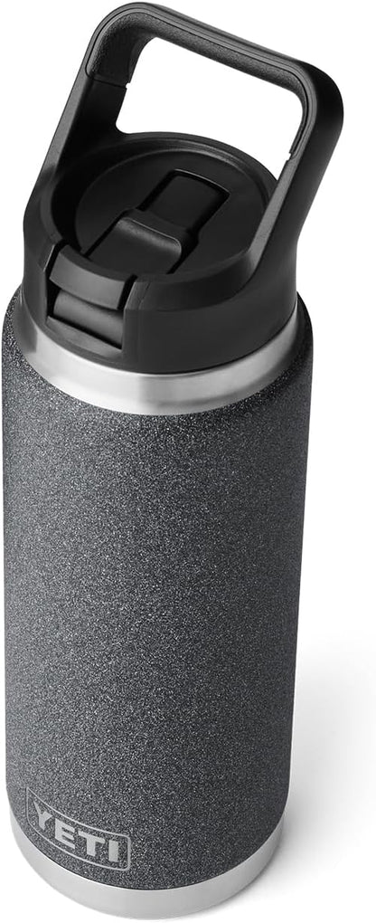 YETI Rambler 26 oz Bottle, Vacuum Insulated, Stainless Steel with Straw Cap, Black Stone