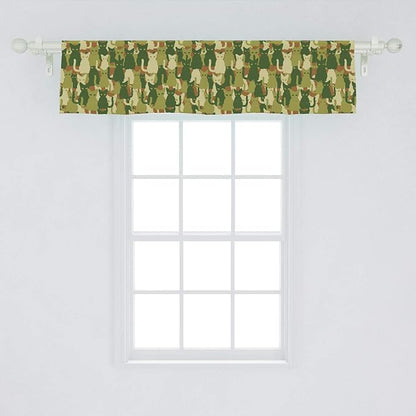 Ambesonne Camo Window Valance, Kitten Silhouette Protective Cat Theme in Jungle Colors Animal Silhouettes, Curtain Valance for Kitchen Bedroom Decor with Rod Pocket, 54" X 12", Green Cream