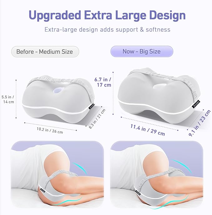 [Extra Large] Leg & Knee Pillow for Side Sleepers - Smooth Spine Alignment Pillow - Memory Foam Knee Pillows for Back Hip Pain, Spine Aligning, Sciatica, Surgery Recovery, Pregnancy (Light Grey)