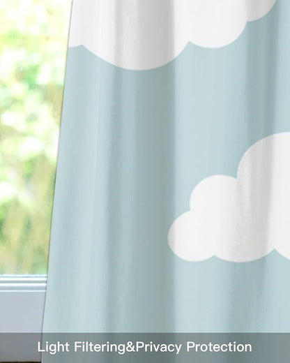 Vandarllin Kids Kitchen Curtains Valances for Windows Blue White Cloud Cartoon Rod Pocket Window Treatment for Kitchen/Living Room/Bedroom/Bathroom,42" X 18" -1 Panel,