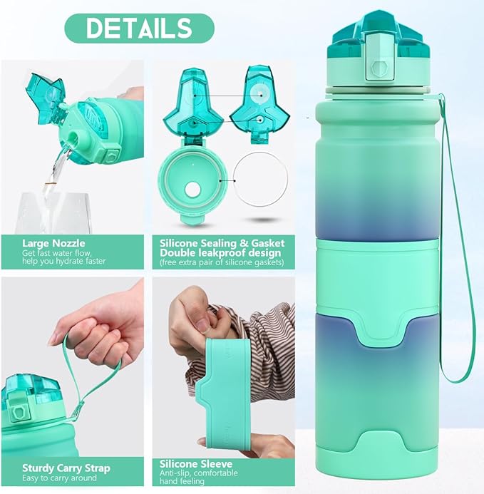 ZORRI 14/17/ 24/32 OZ Water Bottles, BPA Free Tritan Lightweight Leak Proof Sport Bottle with Brush, Lock Feature, Track Marker, and Flip Lid for Kids School, Fitness, Office, Sports & Outdoors