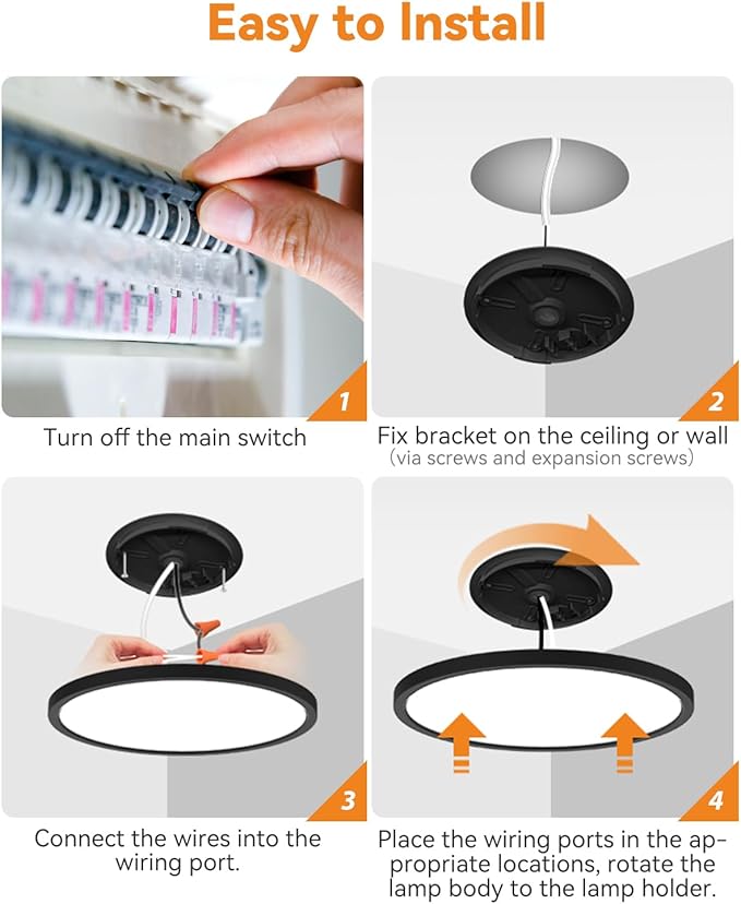 2 Pack LED Flush Mount Ceiling Light Fixture Black, 9Inch 24Watt, 3000k/4500k/6000K LED Ceiling Light, Ultra Slim Flush Mount LED Ceiling Lamp for Bedroom, Living Room, Kitchen, Hallway,NOT-DIMMABLE