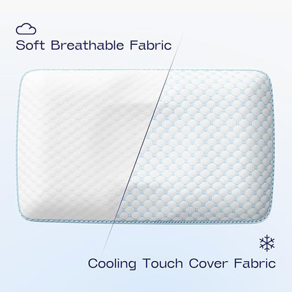 Cooling Memory Foam Pillow - Double Sides Design Extra Soft Bed Pillows for Sleeping - Comfortable Thick Memory Foam Pillow with Machine Washable Cover for Home, Hotel (Blue White)