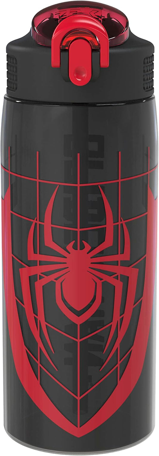 Zak Designs Marvel Spider-Man Water Bottle For School or Travel, 25 oz Durable Plastic Water Bottle With Straw, Handle, and Leak-Proof, Pop-Up Spout Cover (Spider-Man)