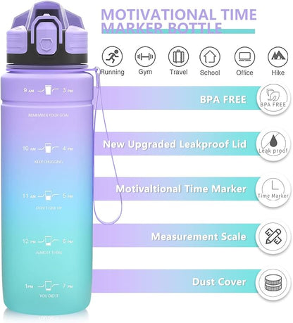 ZOUNICH Tritan BPA Free Water Bottle with Time Marker - 32oz/24oz/17oz Leakproof Motivational Sports Water Bottles to Ensure You Drink Enough Water Throughout The Day for Fitness and Outdoor Activity