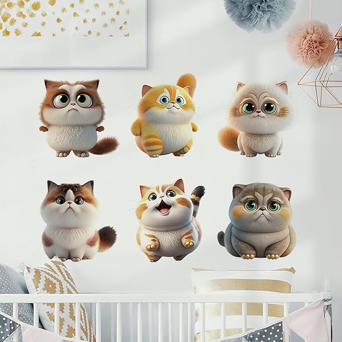 Cartoon Cute Cat Wall Stickers 3D Removable Cartoon Animal Cats Large Wall Decals for Kid Girl Baby Room Stickers Peel and Stick Wall Art Home Decor Living Room Bedroom Bathroom