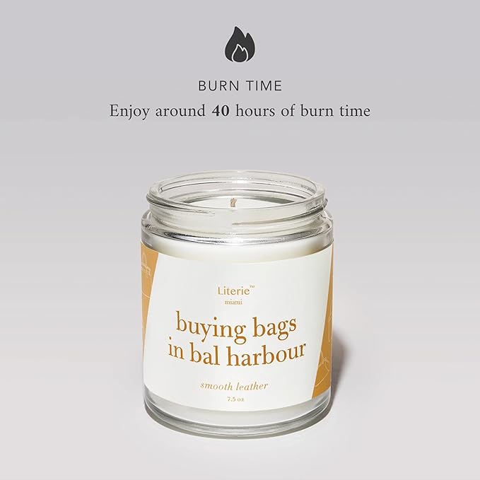 Miami Inspired Scented Candle: Buying Bags in Bal Harbor - Smooth Leather Scent, 7.5oz, 40 Hour Burn, Vegan Soy & Coconut Blend Candle for Home Decor, Gift for Women & Men