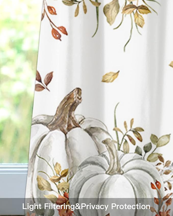 Vandarllin Fall Floral Leaves Kitchen Curtains Valances for Windows Thanksgiving Pumpkins Rod Pocket Window Treatment for Kitchen/Living Room/Bedroom/Bathroom,54" X 18" -1 Panel, Boho