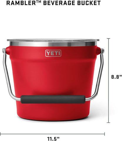 YETI Rambler Beverage Bucket, Double-Wall Vacuum Insulated Ice Bucket with Lid, Rescue Red