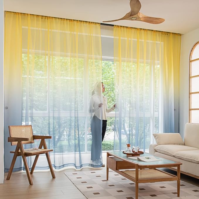 Windows Gradient Sheer Curtains 72 Inches Length 2 Panels Voile Light Filtering Sheer Curtains Panel Basic Rod Pocket for Bedroom Living Room Children Room Kitchen Yard