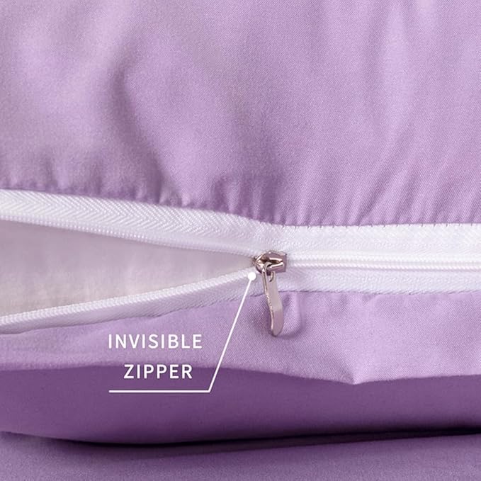 2 Pack Microfiber Queen Zipper Pillowcases, Soft Comfortable Not Shrink Purple Pillow Case, Breathable Pillow Cases Set of 2 (20x30 Inches)