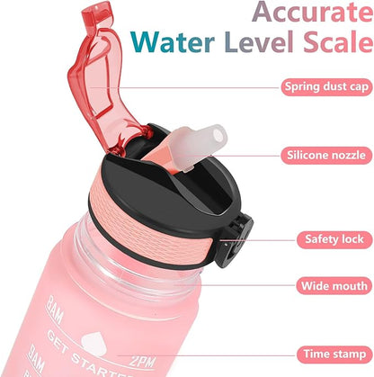 2 Pack 32oz Sports Water Bottle, Motivational Sports Water Bottle with Times Marker, Leak-Proof Water Cup for Fitness, Gym and Outdoor