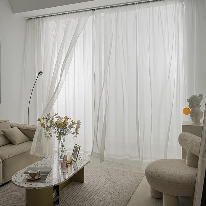 Windows Semi Ivory Sheer Curtains 90 Inches Length 52 Inches Width 2 Panels Set Translucent Sheer Curtain Basic Rod Pocket for Bedroom Children Living Room Yard Kitchen