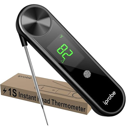 1-Second Instant Read Meat Thermometer Digital - Brightly Lit Display, IP67 Waterproof, ±0.5°F Accuracy, Versatile Kitchen Food Thermometer for Oven, Smoker, Grill