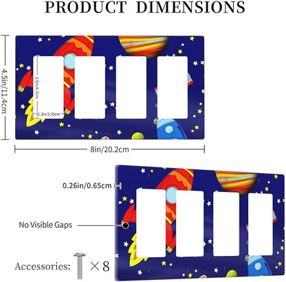 Space Astronaut Quad Rocker Light Switch Wall Plate Cover Decorative 4-Gang for Outlet Boys Kids Room Bathroom Bedroom Home Kitchen Four Decora Receptacle Polycarbonate Power Gear 4.5" x 8"
