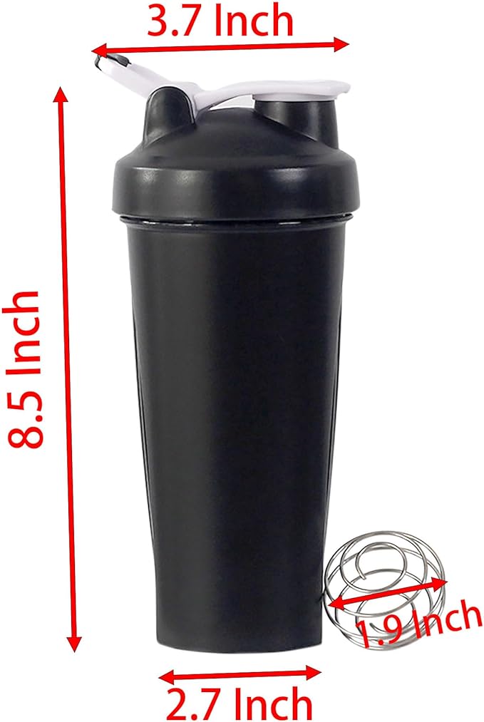 YIKANGHENG 20 OZ Mixed Bottles, 600ML Black 8.5 Inch Thick Plastic Shaker Sports Bottle for Outdoor and Bar (Black)