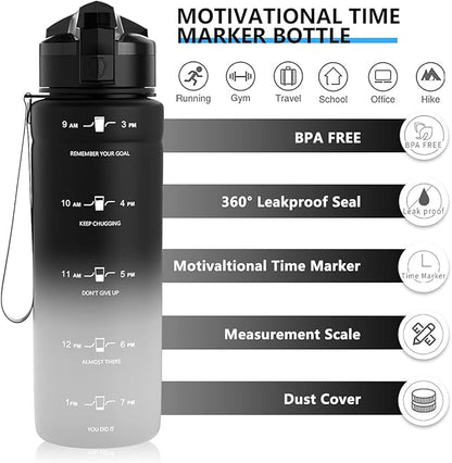 ZOUNICH Tritan BPA Free Water Bottle with Time Marker - 32oz/24oz/17oz Leakproof Motivational Sports Water Bottles to Ensure You Drink Enough Water Throughout The Day for Fitness and Outdoor Activity