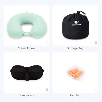 Travel Pillow, Cooling Neck Pillow Airplane Memory Foam with Sleep Mask Earplugs, Soft & Support Airplane Pillow for Travelling Plane Car Train Home Use, Light Green