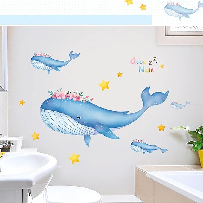 Wall Sticker Cartoon Wall Decals Removable DIY Wallpaper Waterproof Decor Mural for Nursery Baby Kids Bedroom Living Room Bathroom Kitchen Decoration Starry Whale 19.627.5"