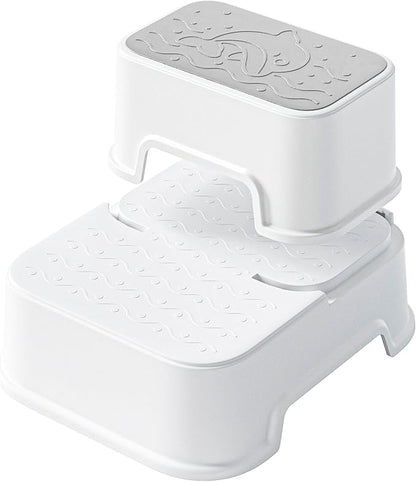 Two Step Stool for Kids(2 Packs), Anti-Slip Sturdy Toddler Two Step Stool for Bathroom, Kitchen and Toilet Potty Training (White)