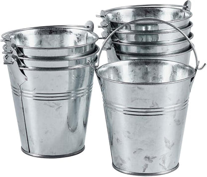 OBTANIM 8 Pack Galvanized Metal Buckets with Handle Ice Pails for Plants, Succulents, Party Favors Organizing, Rustic Home Decor or Classrooms Pencil Storage (4 x 2.8 inch)