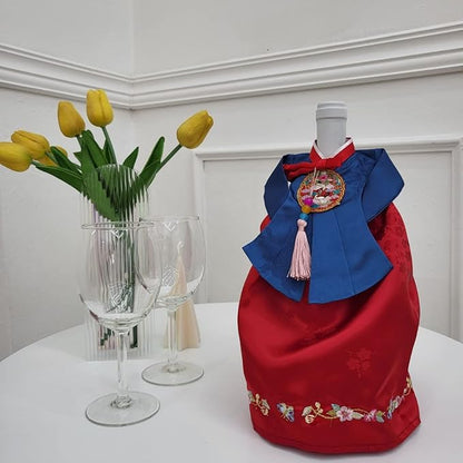 [JYHOME] Korean Traditional Clothes HANBOK Wine Bottle Cover Housewarming Gifts,First New Home House Homeowner Gifts (Silk-Red)