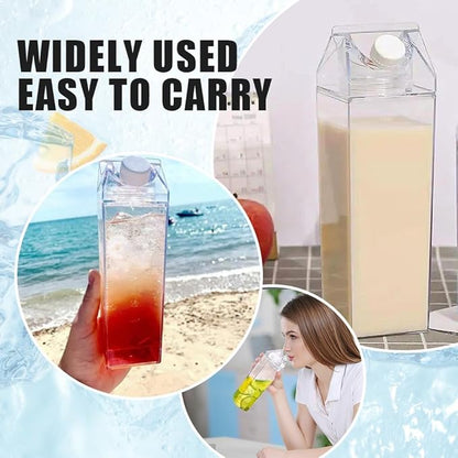 2 Pack 17oz Milk Carton Water Bottle, Reusable Square Plastic Milk Bottles, Portable Clear Milk Carton Container, Leakproof Coffee Juice Tea Jug for Outdoor Sports Travel Camping